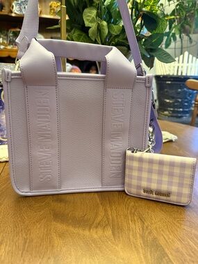 Steve Madden Lilac Tote with Gingham Card Case